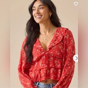 Altar’d State BNWT Floral Red Ruffle Blouse Size L